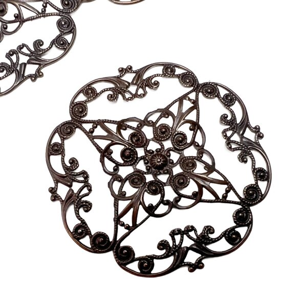 6 Large Filigree Openwork Scroll Pendant Finding Stamping Antique Bronze Tone - Picture 1 of 7